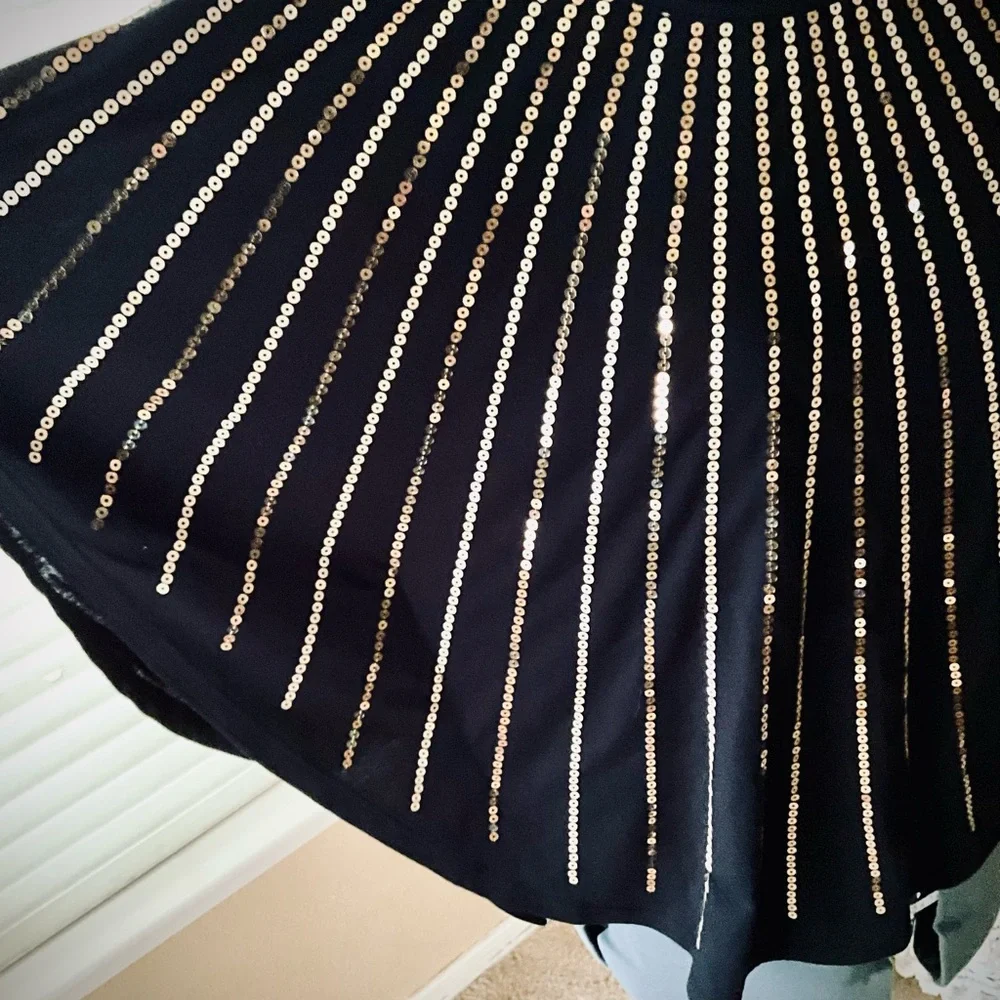 No Boundaries Black and Gold Poncho Top with Metallic Stripes - Picture 4 of 5